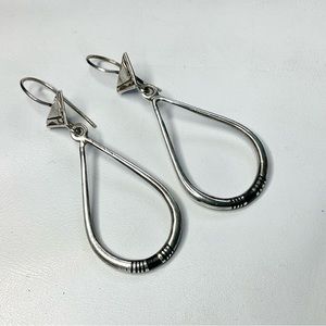 Vintage Sterling Silver Jet Inlay Long Dangle Earrings